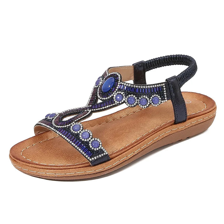 Women's summer flat sandals, a blend of casual comfort and party sparkle with rhinestones and glitter