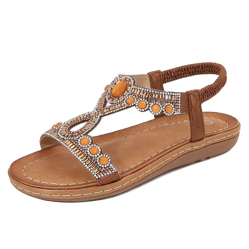 Sparkling rhinestone flat sandals for women, ideal summer party shoes with glitter detail