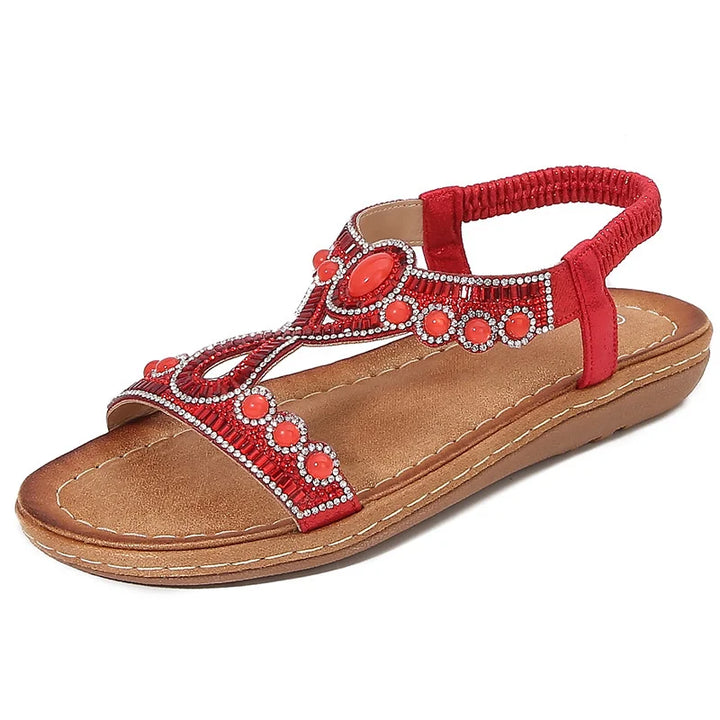 Fashionable women's flat sandals featuring rhinestone and glitter, suitable for summer and party