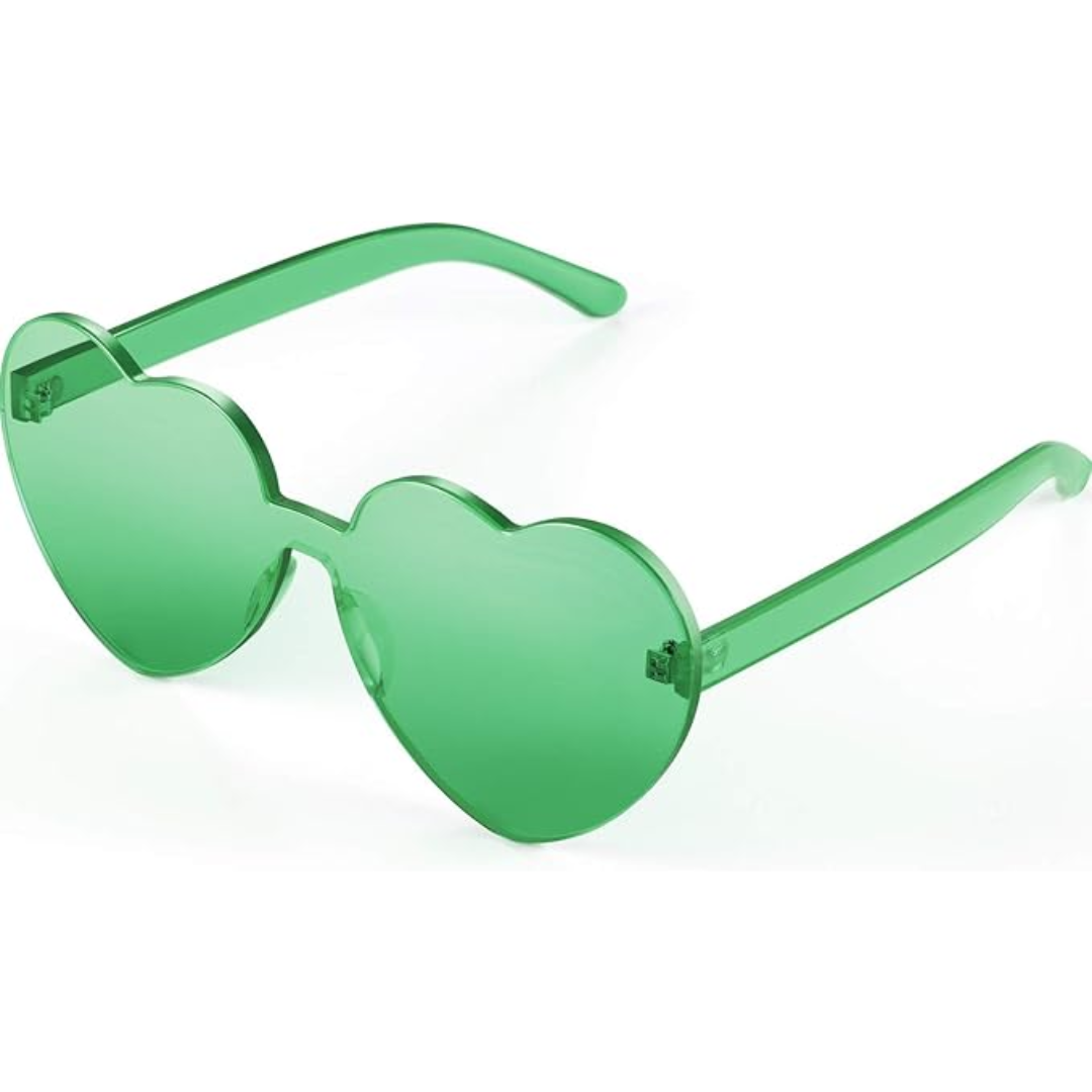 Women's transparent rimless heart sunglasses with a subtle grey tint, versatile for everyday fashion and special events.