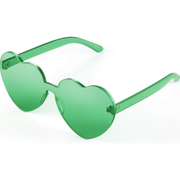 Women's transparent rimless heart sunglasses with a subtle grey tint, versatile for everyday fashion and special events.