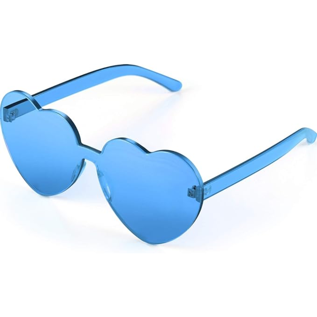Women's rimless heart sunglasses, transparent lenses with a light blue gradient, adding a cool touch to any summer outfit.