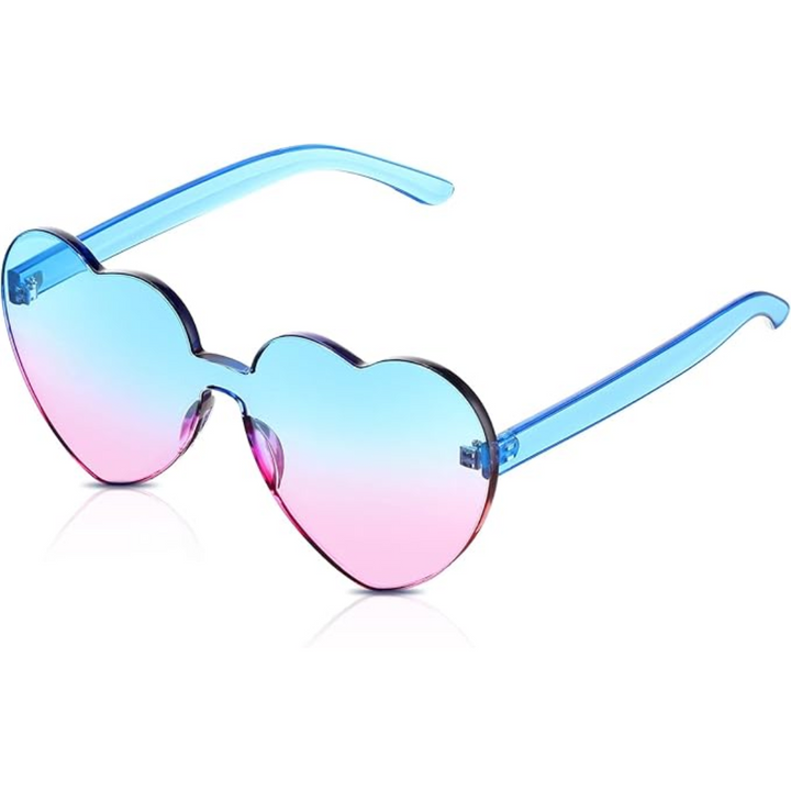 Trendy women's heart-shaped transparent eyewear, rimless and featuring a bright pink tint, perfect for making a fashion statement.