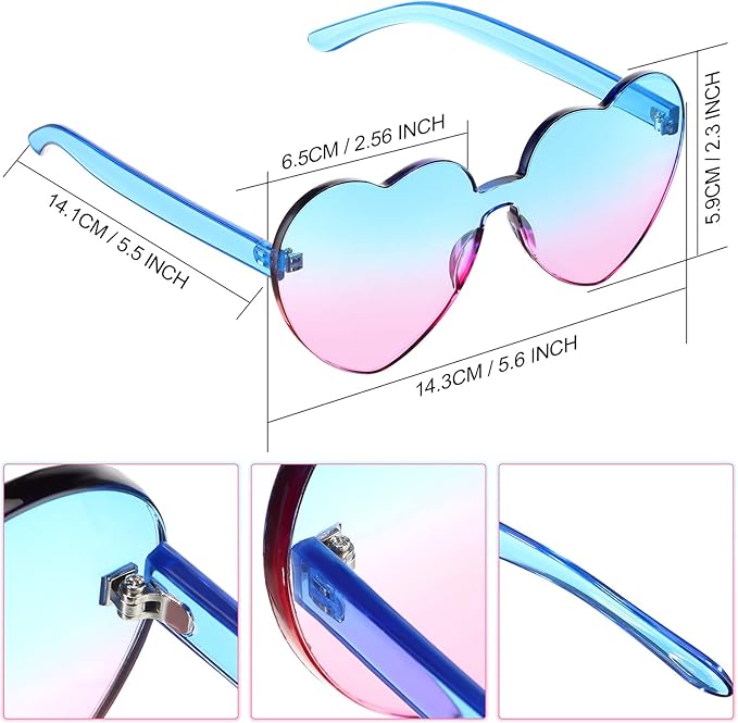 Clear rimless heart sunglasses for women with a subtle multi-color gradient, enhancing any party or summer fashion ensemble.