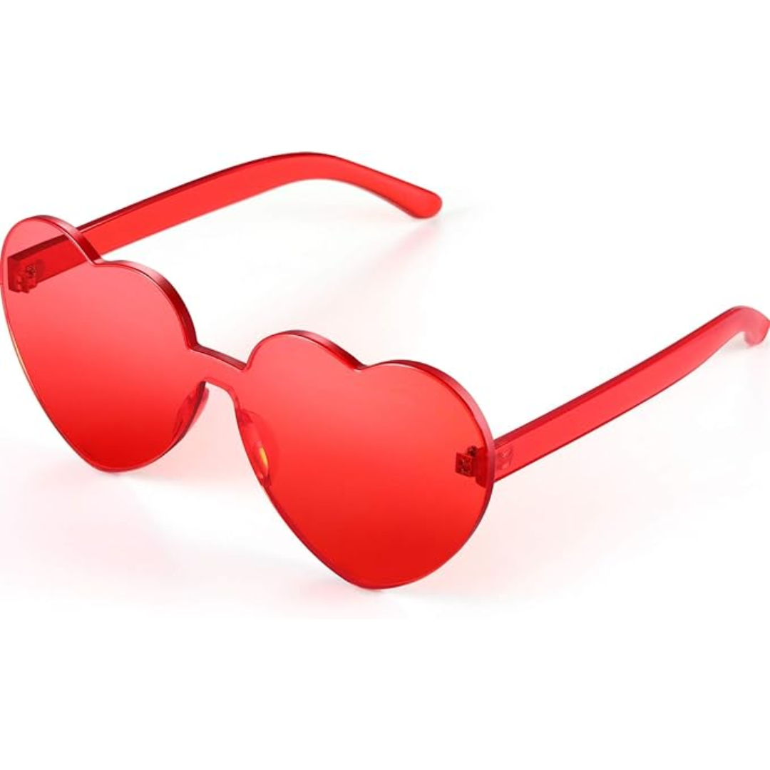 Women's transparent heart-shaped rimless sunglasses with light green tint, great for adding a pop of color to festival fashion.
