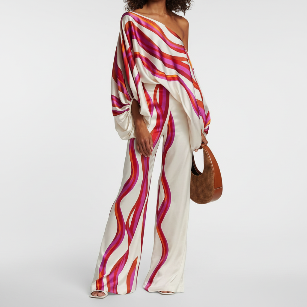 Close-up of women's printed lounge top from the Ruth two-piece set