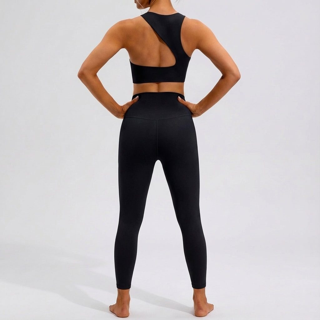 Women's activewear matching set: seamless sports top and high-waist leggings for workouts.