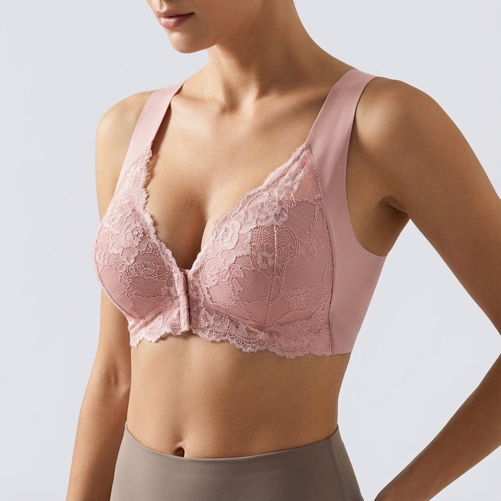 Comfortable women's seamless sportswear bra, front closure for easy wear & support