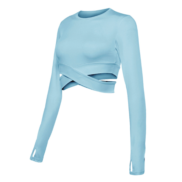 Front view of the 'Sophia' women's seamless yoga top, ideal breathable activewear for Pilates and gym workouts.