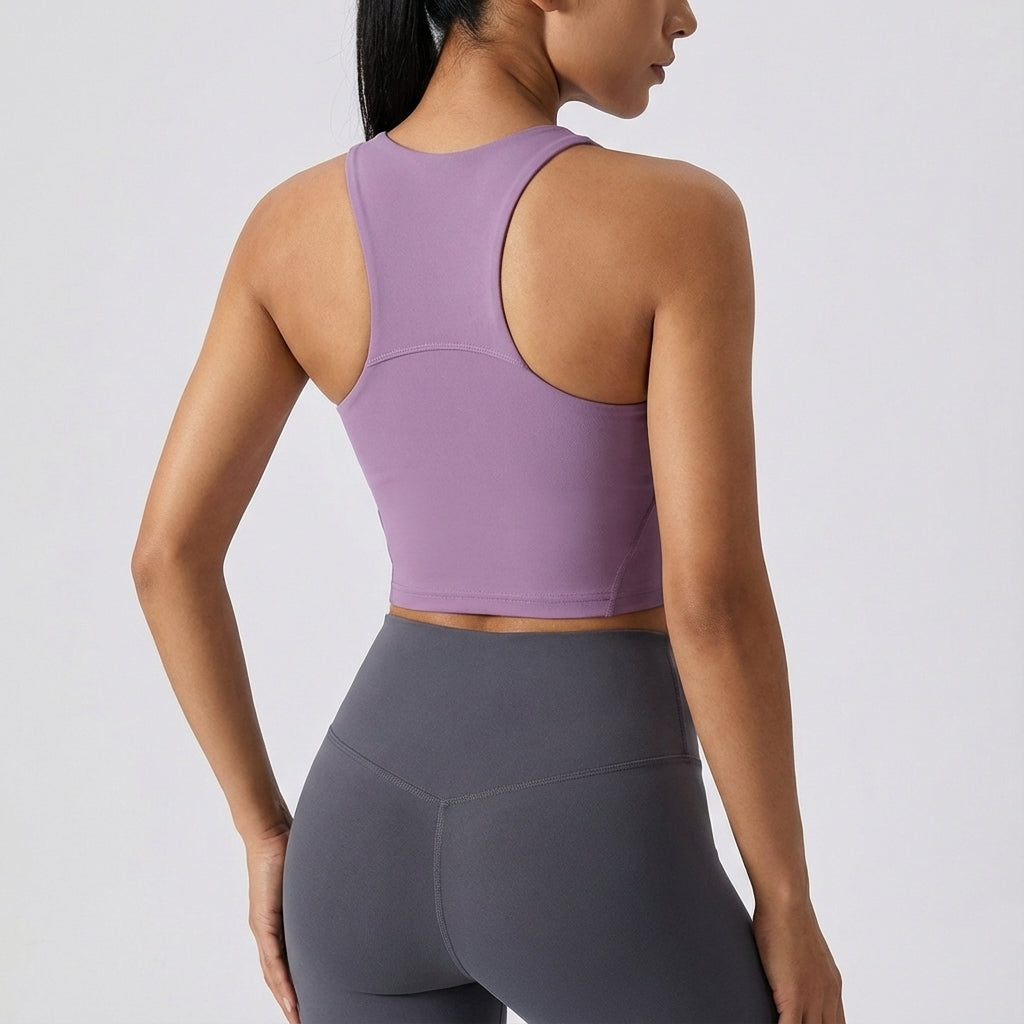 Women's Reese workout apparel, a seamless short cut sports top, comfortable and supportive.