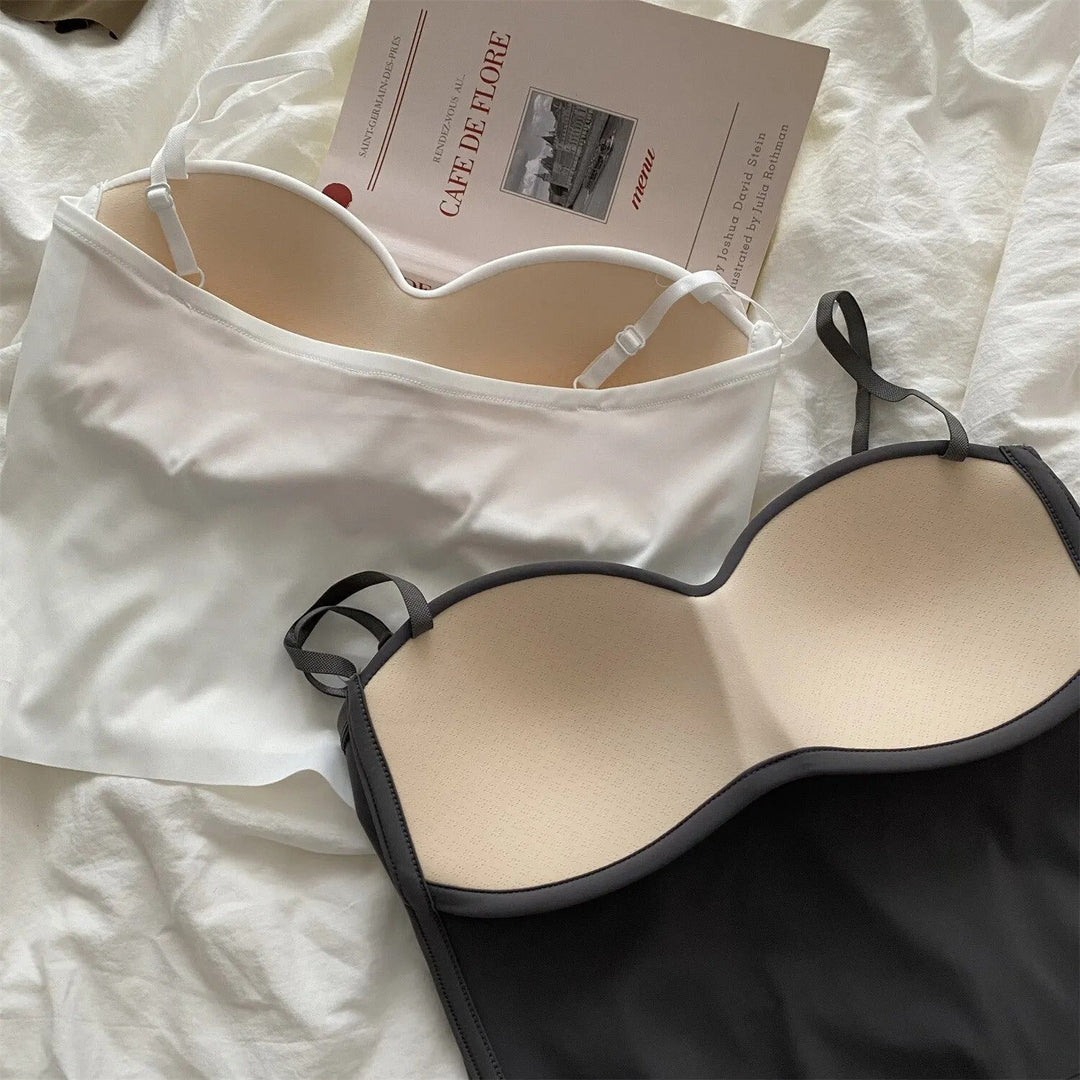 Versatile Set of 4 spaghetti strap tank tops for women, featuring a built-in bandeau bra for everyday style.