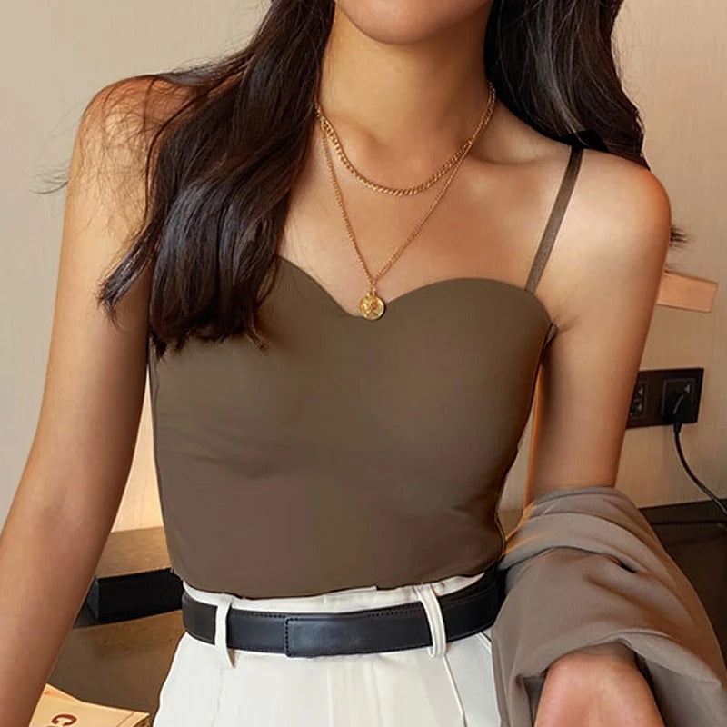 Summer fashion women's tank tops, a set of 4 breezy spaghetti strap tops with built-in bandeau bra.
