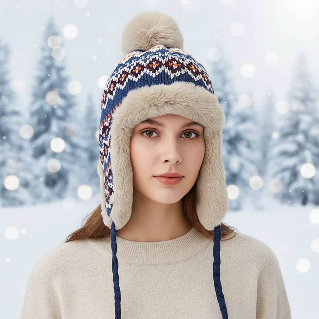 Women's SnugHat winter beanie with ear flaps, warm lining, cotton polyester blend, and cozy fit for cold weather