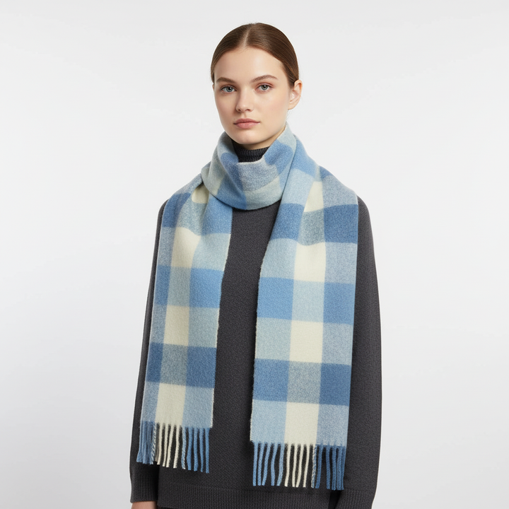 Cozy and soft women's plaid scarf in a neutral color palette