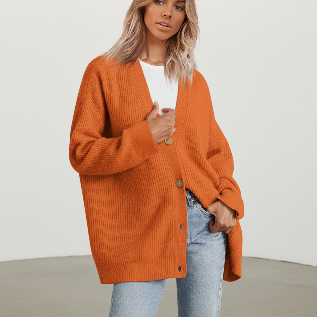 Warm and cozy women's V-neck cashmere sweater, suitable for everyday casual elegant looks.