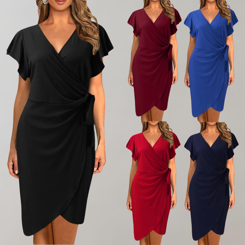 Detail of Solène women's summer midi dress fabric, soft polyester for comfort and style