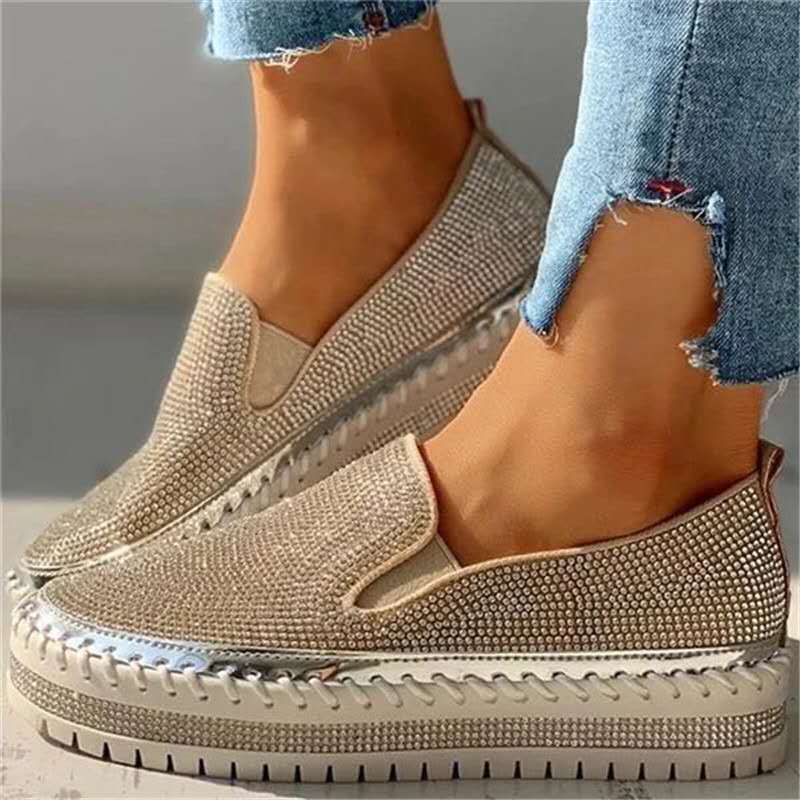Women's sparkling loafers with cushioned comfort sole, perfect for elegant everyday wear or parties.