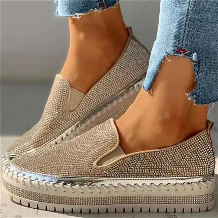 Women's sparkling loafers with cushioned comfort sole, perfect for elegant everyday wear or parties.