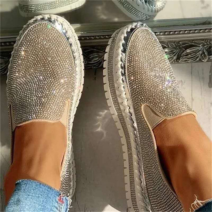 Stylish women's sparkling party loafers with cushioned sole for easy wear, adding glam to any outfit.