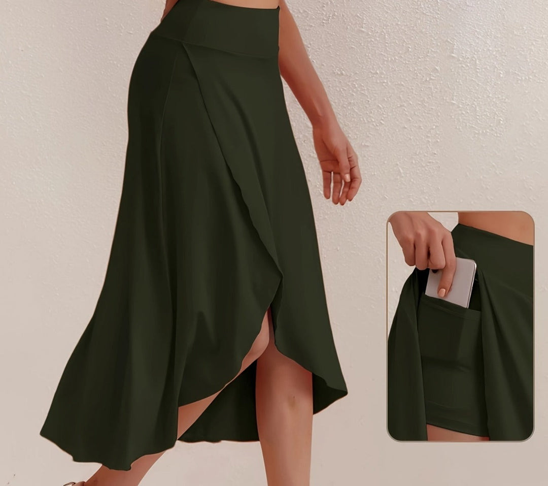 Modern women's high-waisted asymmetric skirt, a sporty A-line cut for active & everyday wear.