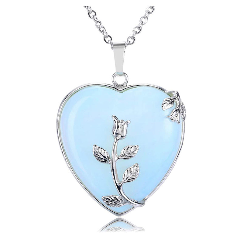 Women's sterling silver heart charm necklace. Adjustable gemstone jewelry, perfect romantic gift.
