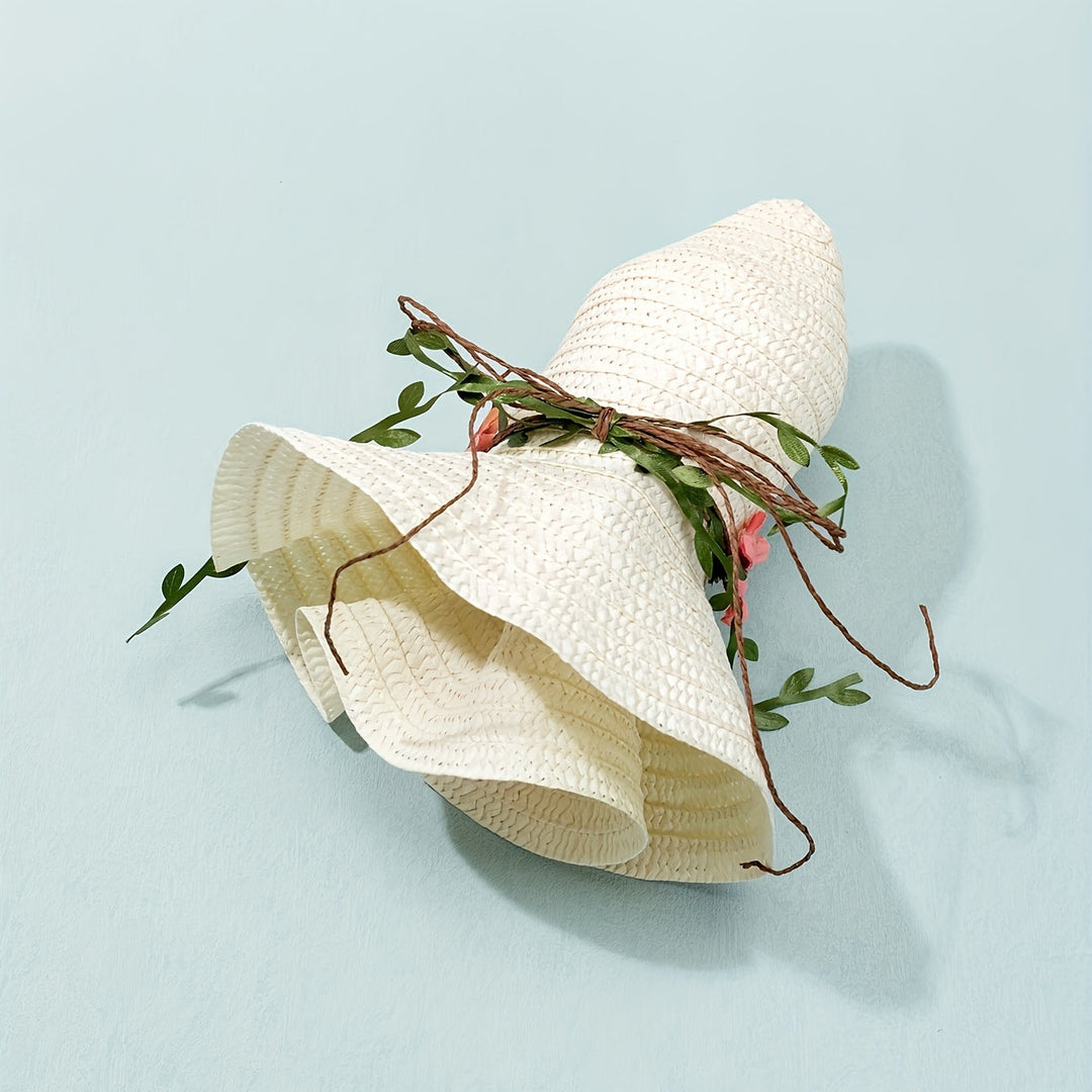 Stylish women's summer straw hat, ideal for beach, garden, or vacation sun protection.