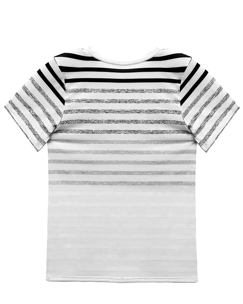 Casual women's short sleeve t-shirt: striped gradient design, round neck. Perfect everyday summer wear.