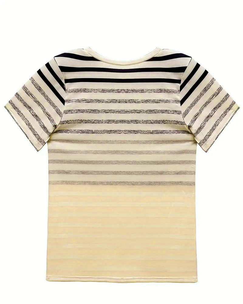 Gradient striped short sleeve t-shirt for women. Round neck, comfortable & trendy casual wear.