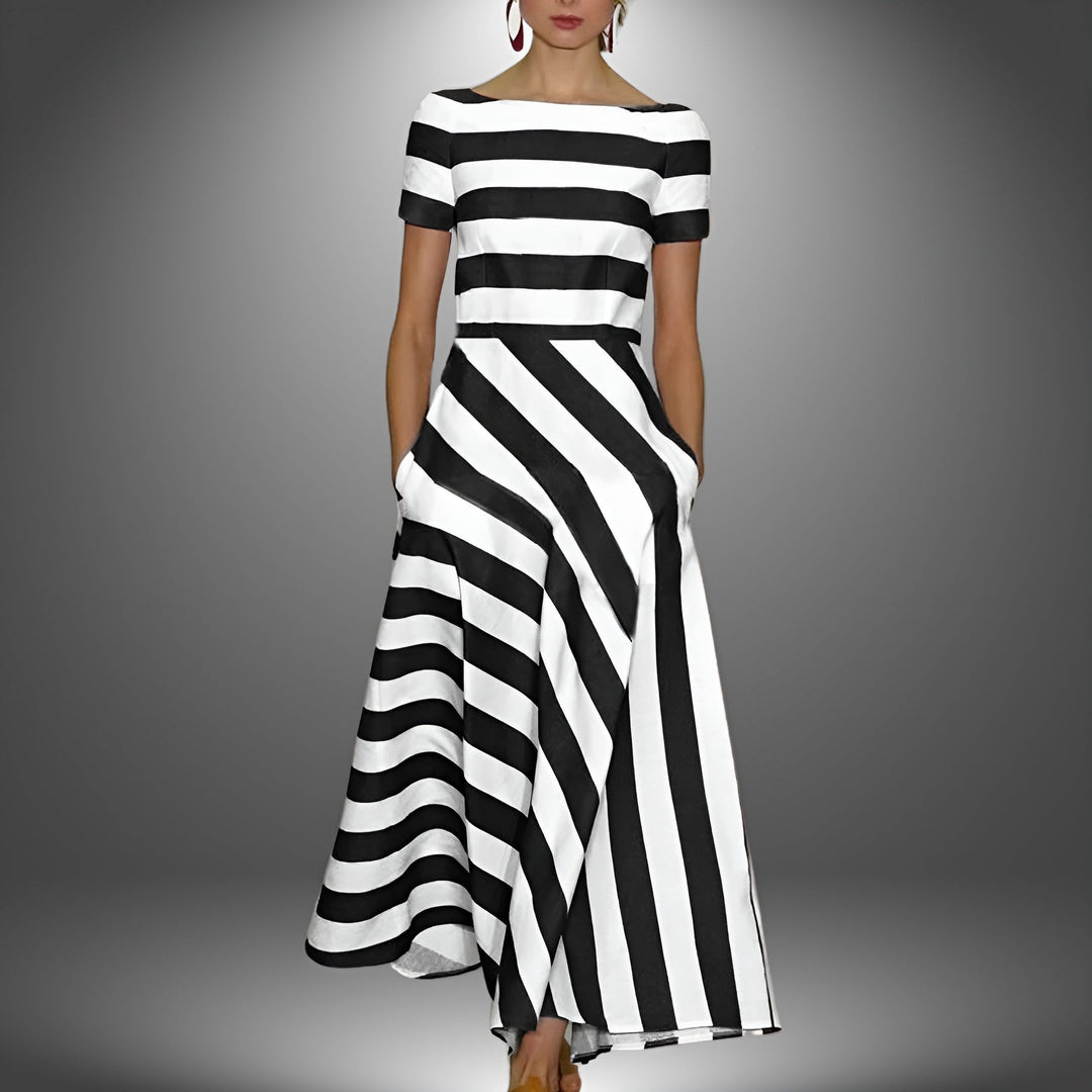 Women's striped short-sleeve maxi dress, perfect for summer casual wear, vacation, or everyday comfort.