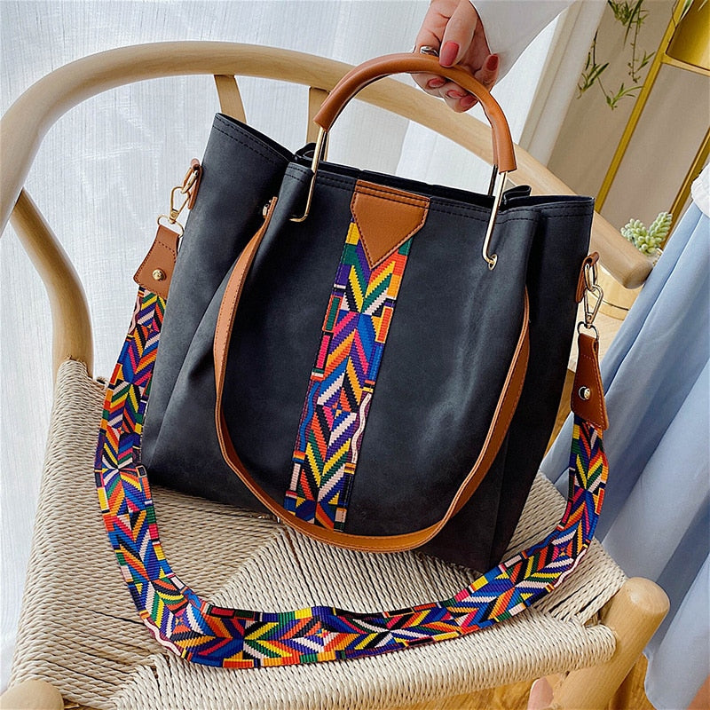 Women's stylish black PU leather tote bag, spacious for everyday carry
