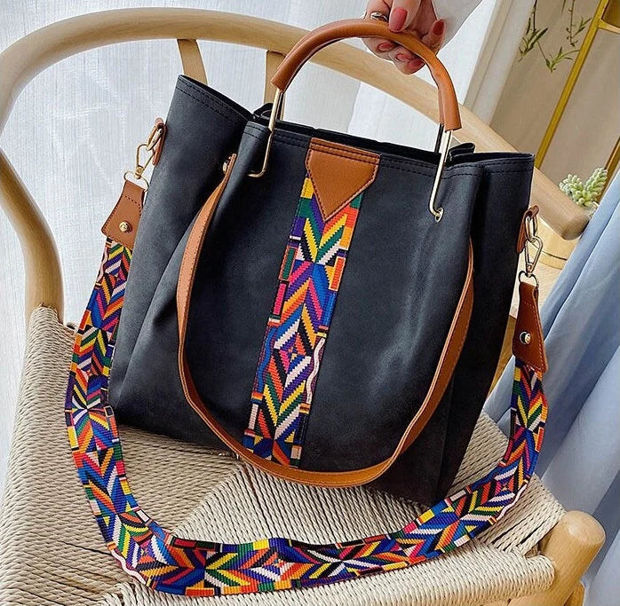 Elegant black PU leather handbag, versatile for work or casual use