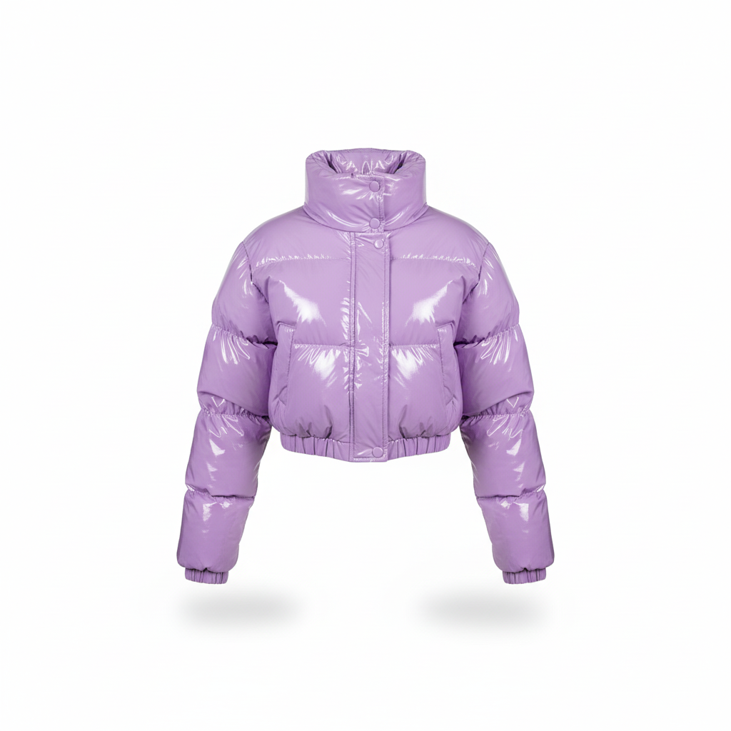 Back view of women's stylish black puffer jacket, ensuring warmth in cold winter weather