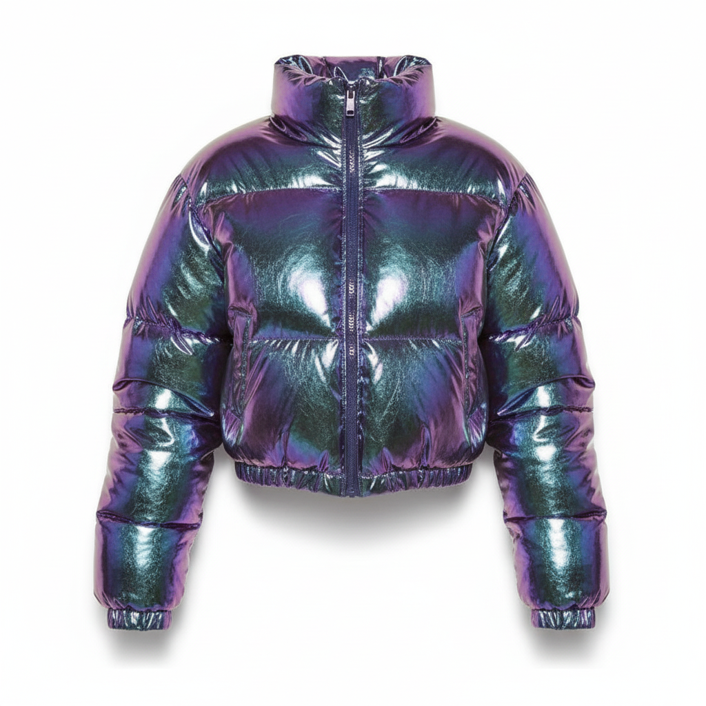 Women's warm puffer coat, black and padded, an essential piece of winter fashion outerwear