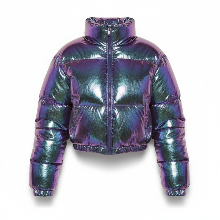 Women's warm puffer coat, black and padded, an essential piece of winter fashion outerwear