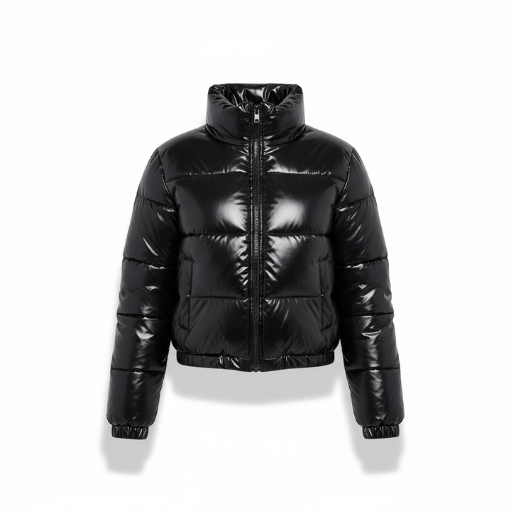 Elisa women's long puffer jacket in black, a perfect blend of style and winter comfort