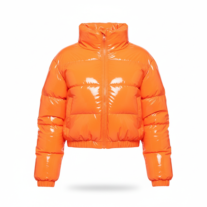 Fashionable women's winter jacket, black puffer design for warmth and elegant casual wear