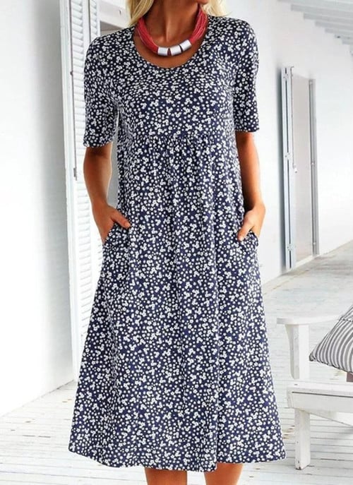 Vibrant floral print women's spring dress, a comfy & stylish flowy design for warm weather.