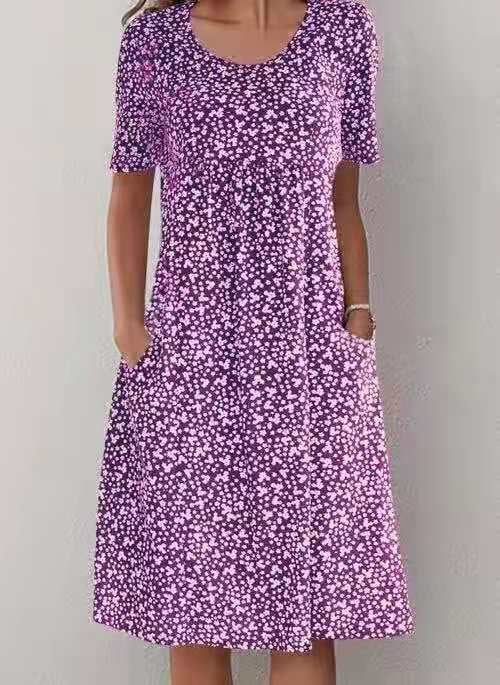 Flowy floral print women's casual dress, a comfy round neck summer style perfect for everyday wear.