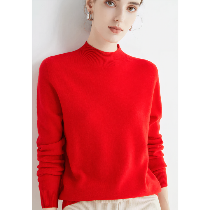 Women's stylish knitted sweater with a half neckline, perfect for autumn and winter fashion.