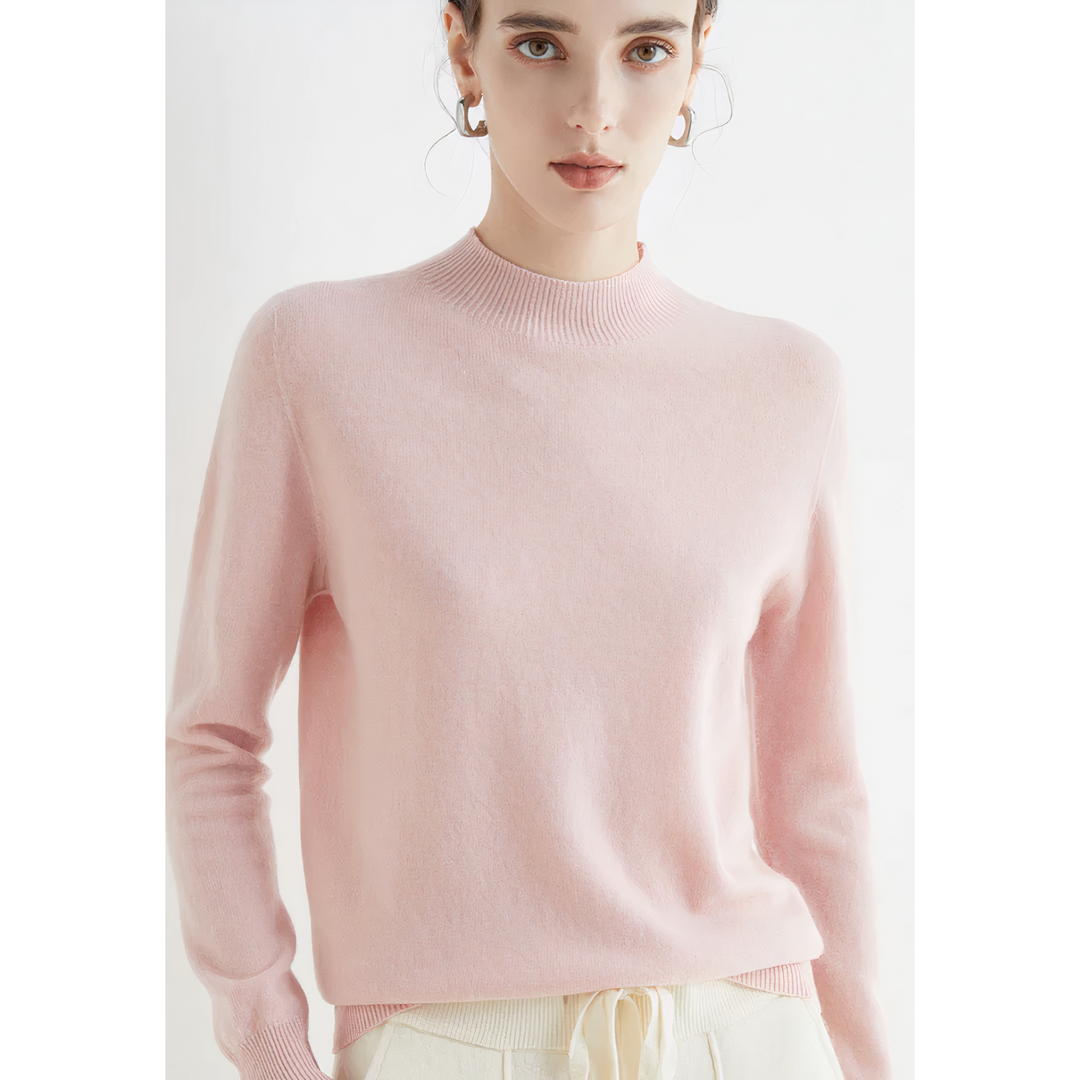 Warm women's knitted half-neck sweater, an elegant jumper for winter fashion and cozy autumn essential.