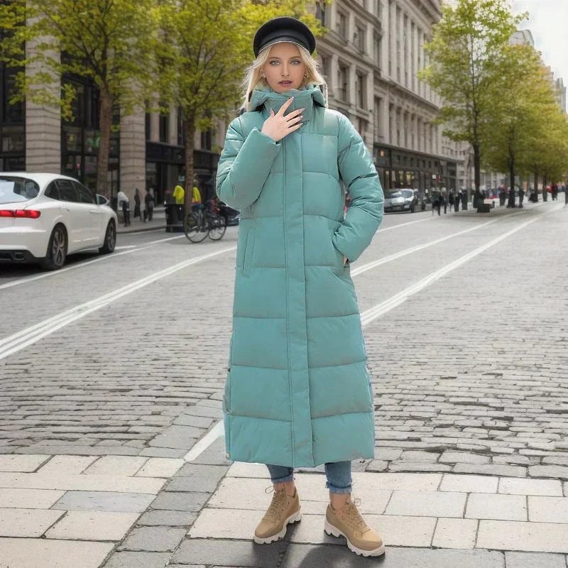 Elegant women's long coat, a versatile piece for cold weather and winter fashion.
