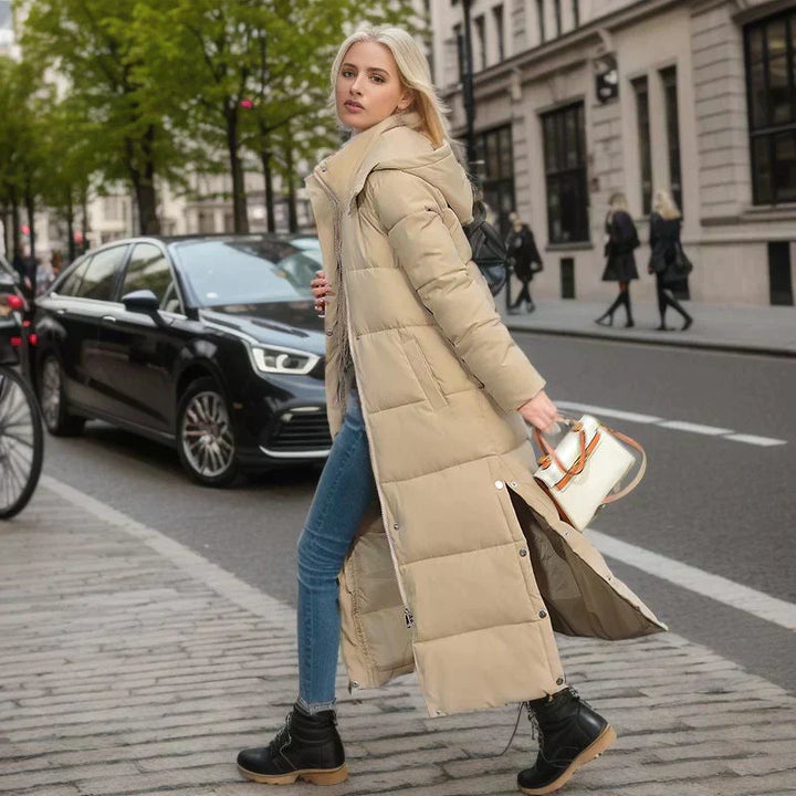 Stylish women's long outerwear, a must-have for cold weather apparel.