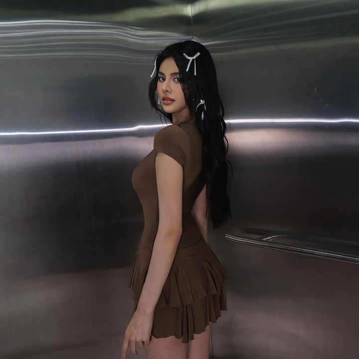 Women's stylish peplum mini dress Nayeli, perfect for elegant summer casual wear.