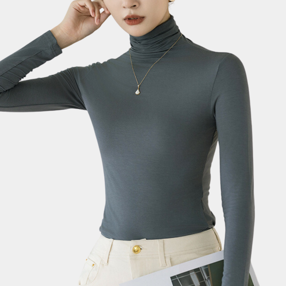 Versatile women's sienna modal turtleneck sweater, ideal for casual or dressed-up looks.