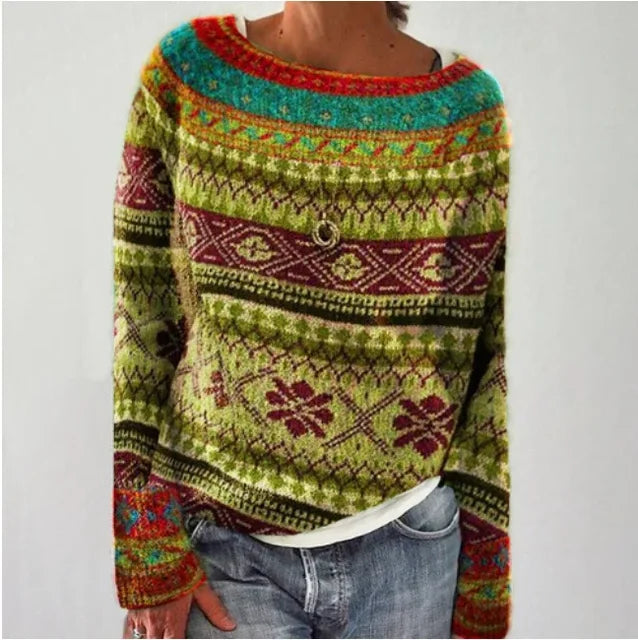 Close-up of Nova women's sweater, showing cozy knit texture & stylish details for warm winter wear.