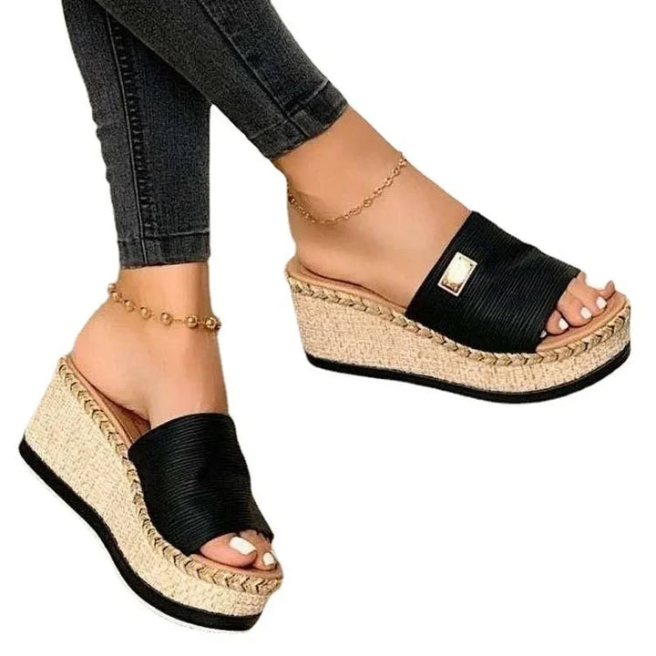 Stylish women's wedge platform sandals with an open-toe design, comfortable summer footwear.