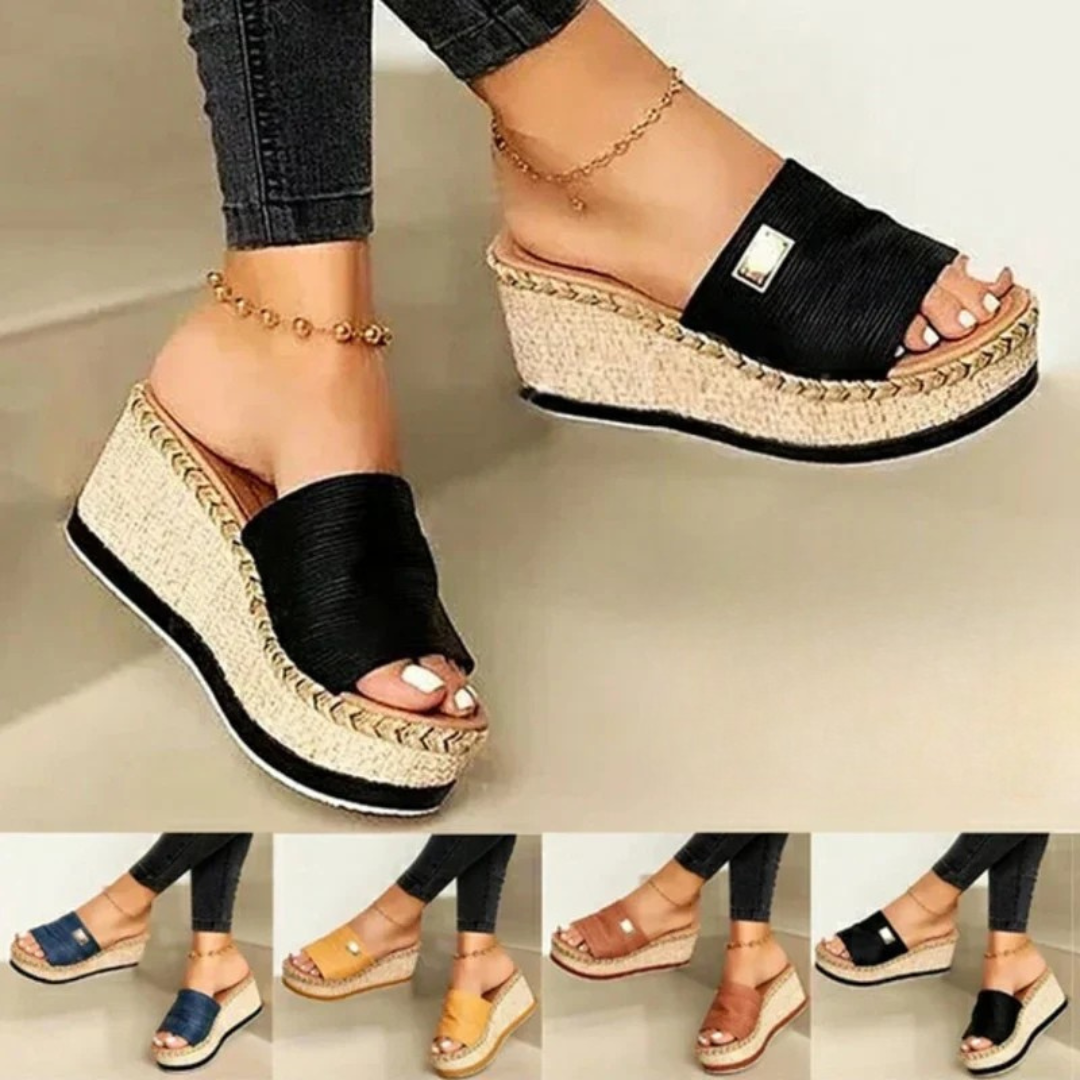 Comfortable Ravina open-toe slip-on wedge platform sandals, elegant summer shoes for women.