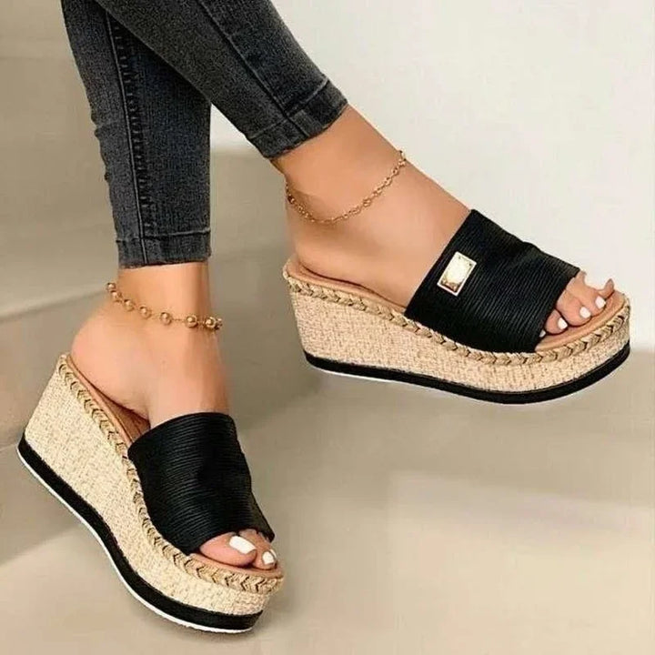 Fashionable women's wedge platform sandals, ideal stylish summer shoes for casual wear.