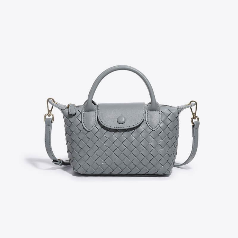 Chic woven mini bag, women's versatile shoulder or crossbody, faux leather trim.
