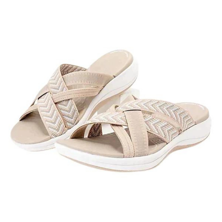 Women's supportive summer sandals with cushioned footbed & arch support, ideal for walking & comfort.